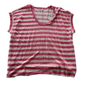 Loft Women's Xl Linen Pink White Striped T-shirt NEW Nautical Coastal